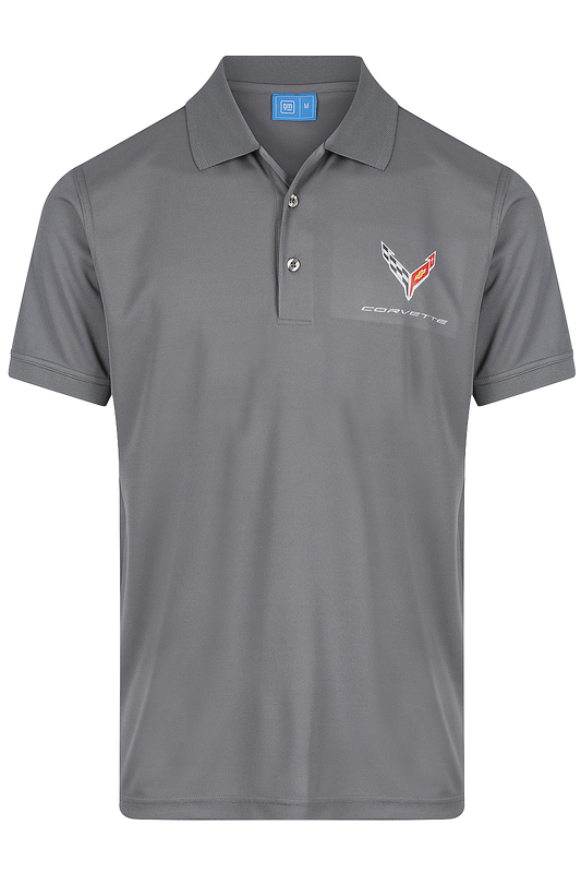 Mens Corvette Polo Shirts Performance Grey