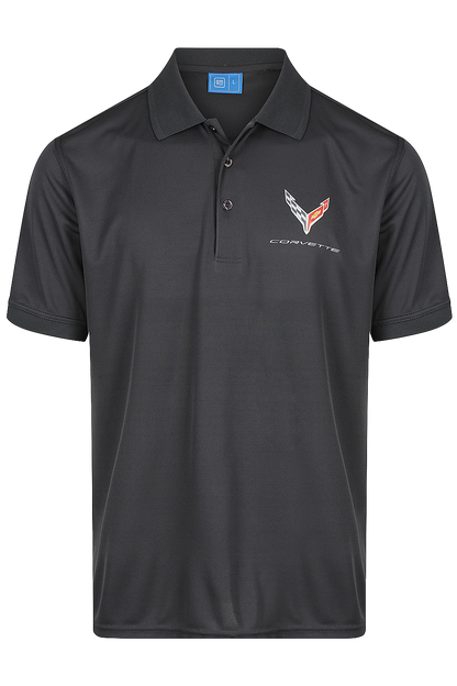 Mens Corvette Polo Shirts Performance Charcoal