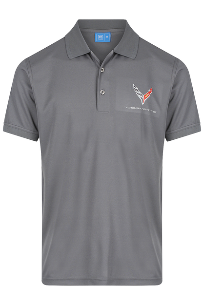 Mens Corvette Polo Shirts Performance Grey